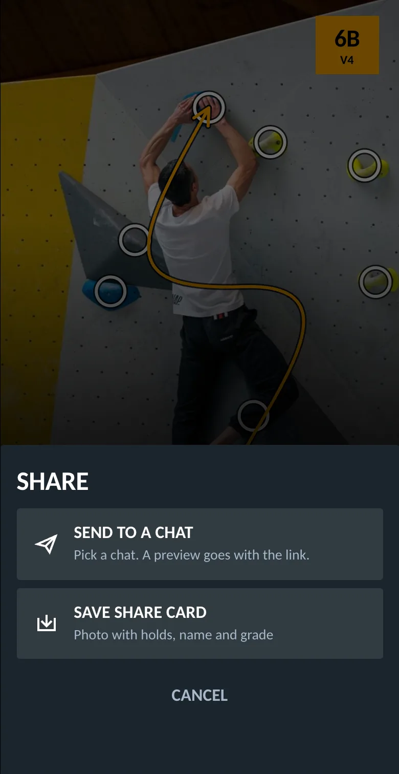 Share sheet with Send to a chat and Save share card