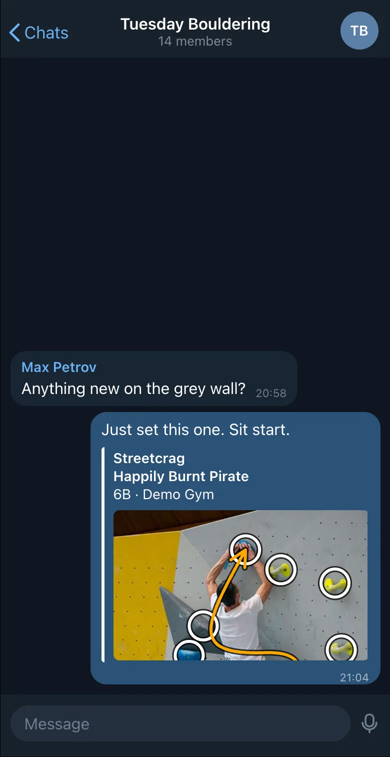 Telegram group chat with a shared problem preview
